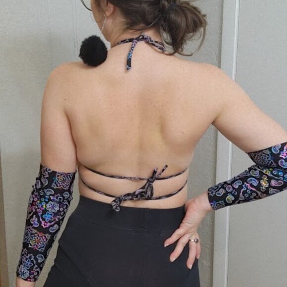 Holographic Paisley Underboob Halter Top + Matching Arm Sleeves - Picture 4 of 5